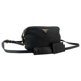 Prada Borsa a tracolla Vitello Gold Triangle Logo D'oro