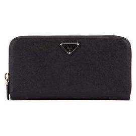Prada Portefeuille en cuir Saffiano avec logo triangle Noir