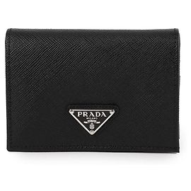 Prada Saffiano Triangle Logo Compact Wallet Black