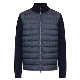 Moncler Cardigã de lã acolchoado com fecho de correr Azul