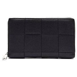 Bottega Veneta Cassette Mesh Around Long Wallet Black