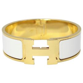 Hermès Pulsera Click Clack Dorada Blanco