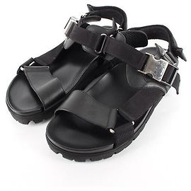 Prada Velcro Leather Silver Sandals Slippers Silvery