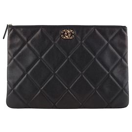 Chanel Nineteen Clutch aus Lammleder mit Tasche Large Schwarz