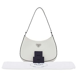 Prada Sac à épaule Cleo en cuir brossé White Blanc