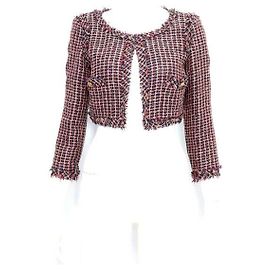 Chanel Check Tweed Collarless Cropped Women's Jacket Red