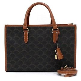 Céline Saco Tote e Saco de Ombro Mini Horizontal em Lona Triomphe Marrom