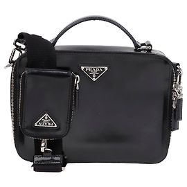 Prada Saffiano Leather Crossbody Bag Black Black