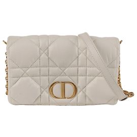 Dior Bolsa Tiracolo Mini Macro Cannage Branco Tom Dourado Branco