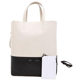 Céline Bolsa Cabas Two-Way em couro de bezerro Cream Black Branco