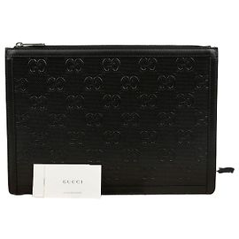 Gucci Embossed Leather Pouch Black Black