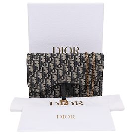Dior Bolsa Saddle Pouch Oblique Jacquard com Corrente Azul Azul