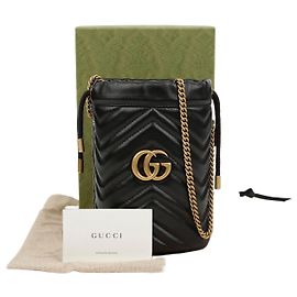 Gucci Mini Borsa Secchiello GG Marmont Nera Nero