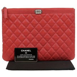 Chanel Caviar Boy New Medium Clutch Braun
