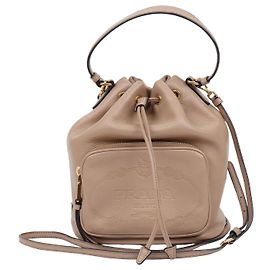 Prada Borsa Secchiello in Pelle Beige Grace Triangle Logo Cap Marrone