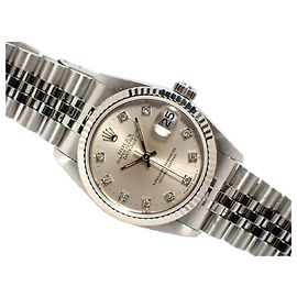 ROLEX Datejust boys silver 10P diamond index '92 Mens Prata