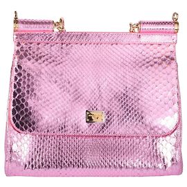 Sac à main Dolce & Gabbana Small Miss Sicily en python rose métallisé Rose Autre