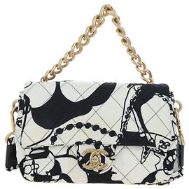 Chanel Deer Coco Flap Quilted Printed Fabric Small Weiß