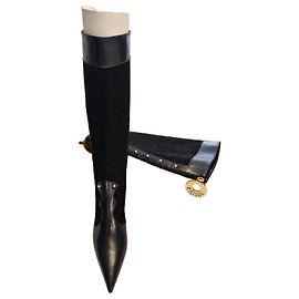 Fendi High-shaft boots in black leather and suede with studs Black