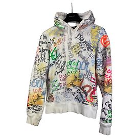Sudadera con capucha de algodón Dsquared2 con estampado de grafiti Blanco Multicolor