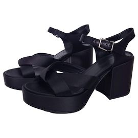 Jil Sander Black Satin Block Heel Platform Sandals Black