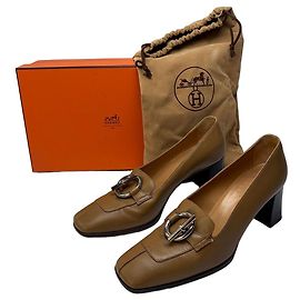 Vintage Hermès Leder-Loafer mit Absatz Ende der 1990er Tan Beige EU36.5 Kamel