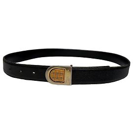 Cinto de couro Vintage Burberry Nova Check com fivela Final dos 1990s Preto Preto