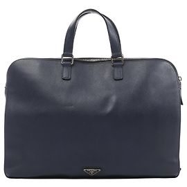 Borsa porta documenti Prada in pelle Saffiano blu navy Argento