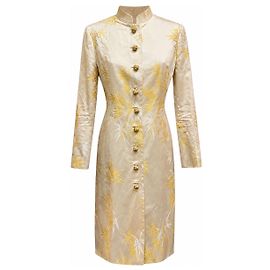 Moschino long jacket in beige with gold floral patterns Other