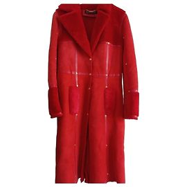 Abrigo de borrego rojo Versace Roja