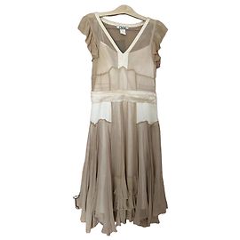 Chloé Seidenkleid mit Rüschen Beige