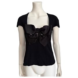 Top Chanel preto de viscose e elastano com detalhe de laço Preto