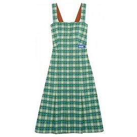 Prada A-Linien Midi-Kleid Grün-Blau Tartan Weiß Blau Grün