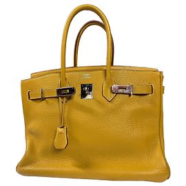 Hermès Birkin 30 Mala de Couro Grão Amarelo Amarelo