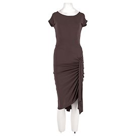 Vestido midi castanho Michael Kors com drapeado assimétrico Marrom