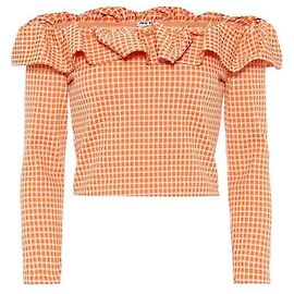 Miu Miu Top Cropped Xadrez Gingham Laranja Branco Laranja