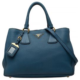 Sac cabas convertible ouvert Prada Blue Vitello Daino Bleu Autre