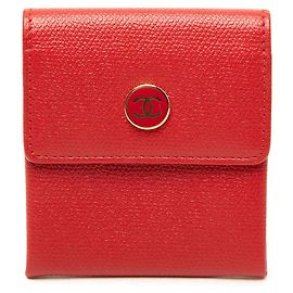 Chanel Red CC Grained Calfskin Button Flap Coin Pouch Red