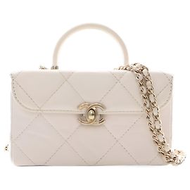 Chanel Vanity Case Small CC em Pele de Bezerro Matelassada Branca com Top Handle Branco