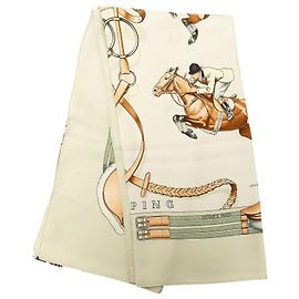 Hermès Brown Jumping Seidentuch 90 Braun Beige