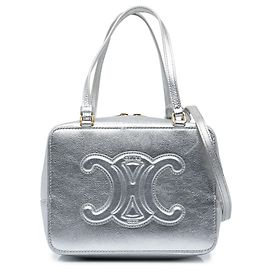 Céline Celine Silver Laminated Calfskin Cuir Triomphe Folded Cube Bag Silvery