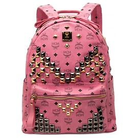 MCM Pink Visetos Studded Coated Canvas Stark Backpack Pink