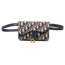 Dior Blue Oblique Canvas Saddle Belt Bag Blue Navy blue