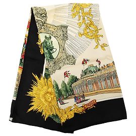 Lenço de seda Hermès Brown Sanssoucy 90 Marrom Bege
