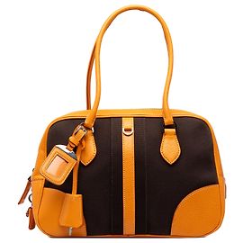 Bolsa Bauletto Prada em lona Canapa com acabamentos em couro marrom Marrom Castanho escuro