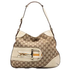 Bolsa de Ombro Gucci Beige GG Canvas Hasler Web Bege