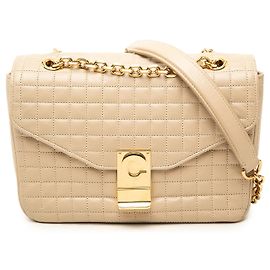 Céline Borsa Celine C Bag Medium in pelle di vitello matelassé Marrone Marrone Beige