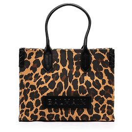 Balmain Brown Canvas Leopard Print B Army 36 Tote Brown