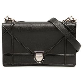Dior Diorama Flap de piel de becerro granulada negra Medium Negro