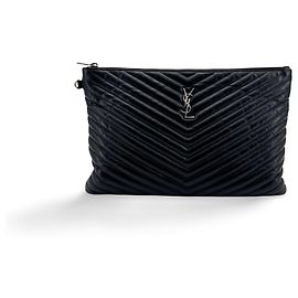 Autre Marque Saint Laurent Classic Monogram Clutch Leather Long Black
